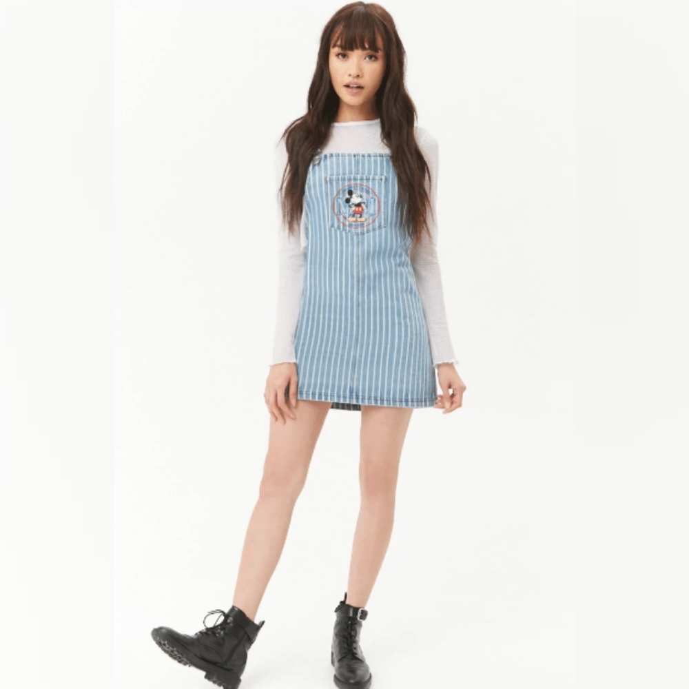 Disney Blue Denim Pinafore with Mickey Mouse Patch